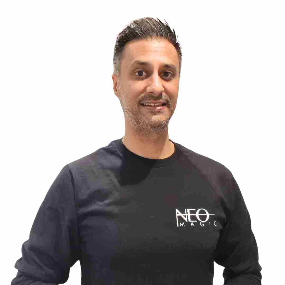 Vinny Sagoo wearing his Neo Magic sweatshirt